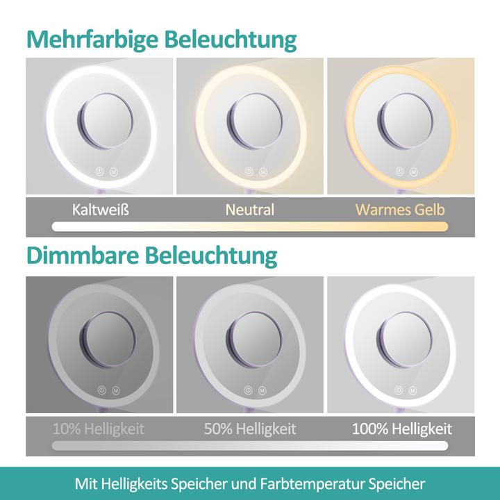 Produktbild Emke Kosmetikspiegel mit Beleuchtung, 1/3-facher Vergrößerung, 90° schwenkbar, Touch-Schalter und Memory-