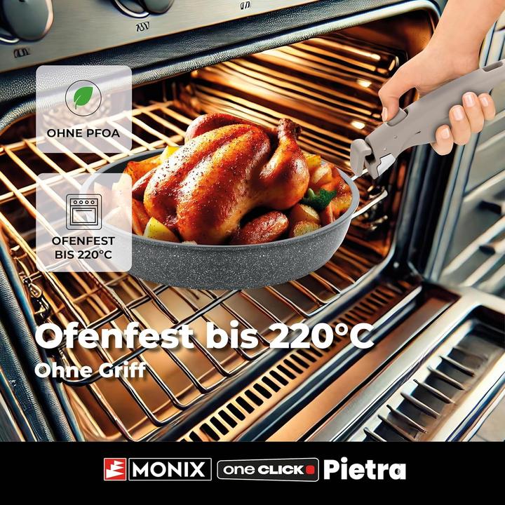 Actual product image Monix One Click Pietra 8-Piece Cookware Set with Removable Handle and Induction Compatibility (Frying pan, Pot, Aluminium)