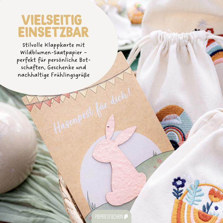 Image du produit Papierdrachen 3 Klappkarten mit Saatpapier – Osterhasenwelt (3 pcs)