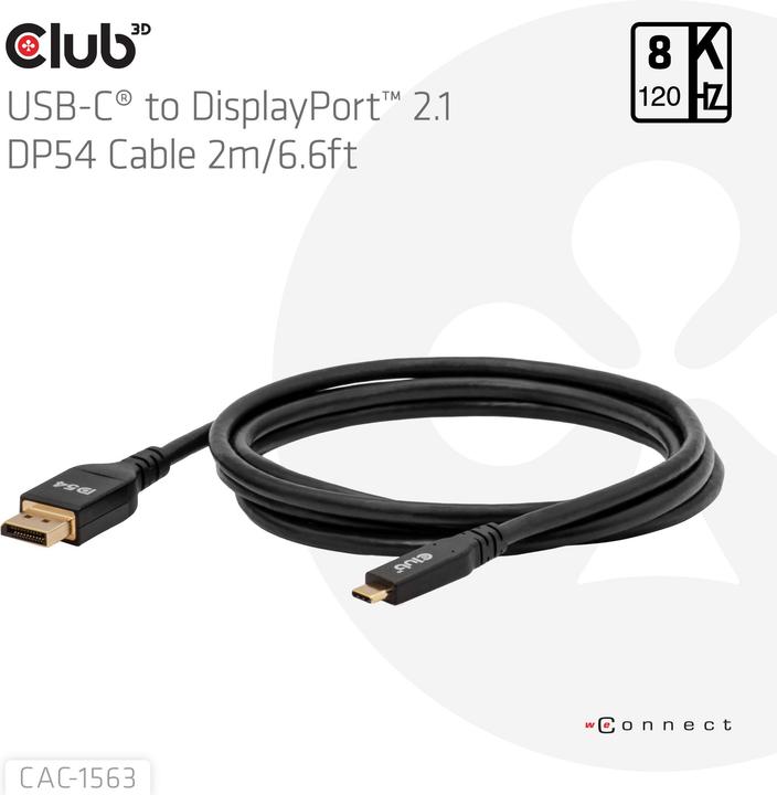 Actual product image Club 3D Club3D Kabel USB Typ C <-> DP 2.1 2m 8K120Hz St/St (2 m, USB Type C)