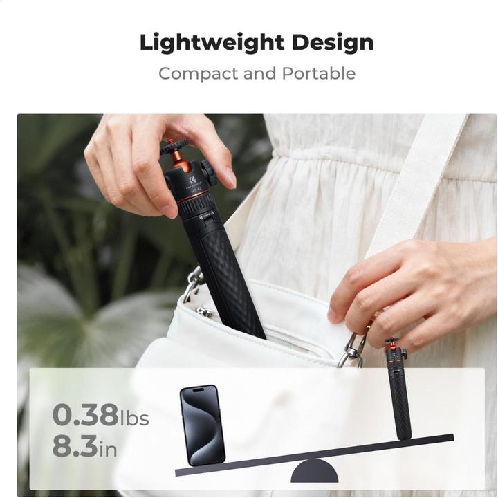 Image du produit K&F Concept MS-62 65cm Selfie Stick (Mid Size), Phone Holder, Action Cam. Adapter, 1/4"-20 Screw