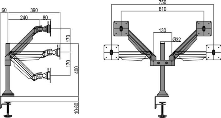 Image du produit Multibrackets Bras pour écran Dual (Tables, 32", 10 kg)