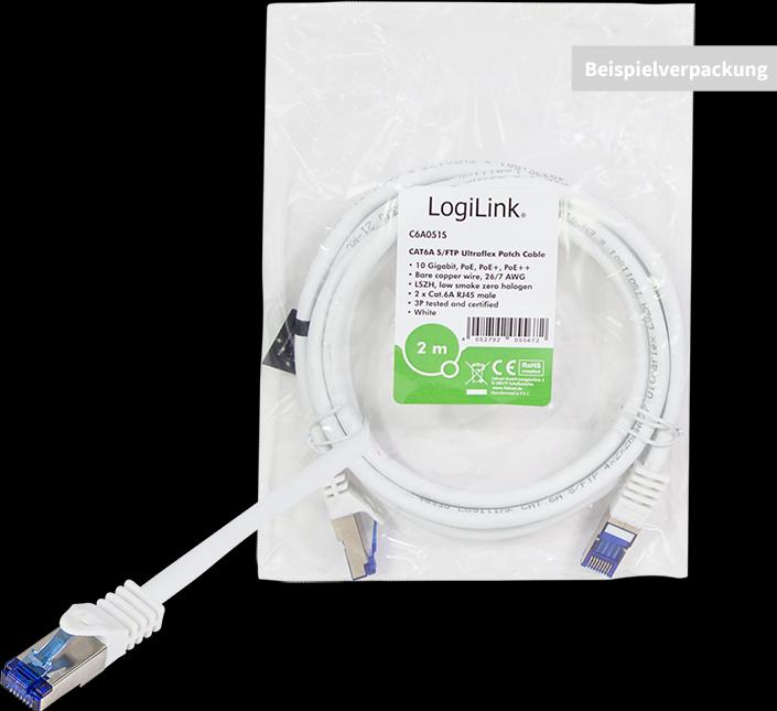 Produktbild LogiLink Patchkabel Ultraflex, Kat.6A, S/FTP, 5,0 m, weiss mitCat.7 Rohkabel, extra flexibles & weiches Kabel (S/FTP, CAT6a, 5 m)