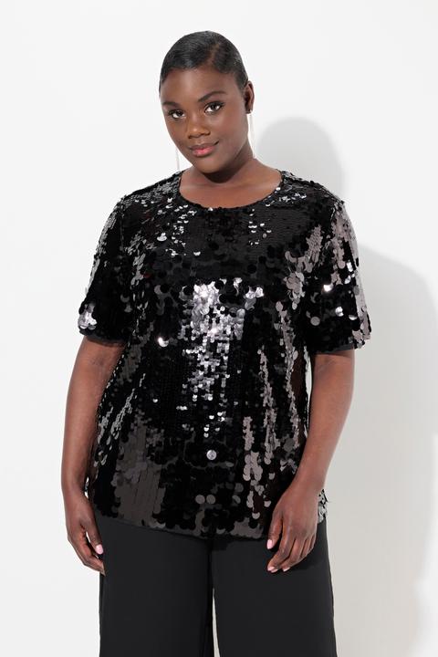 Immagine prodotto Ulla Popken Maglia con paillettes, scollo a girocollo e mezze maniche (42, 44)