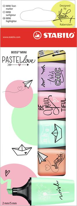 STABILO BOSS MINI Pastel Love Highlighter (Multicoloured, 5 mm, 6 x)