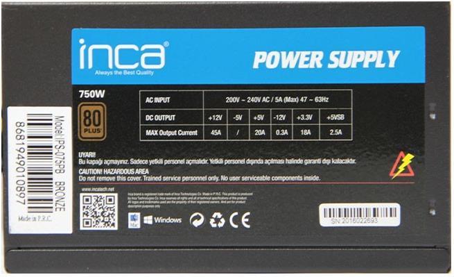 Actual product image Inca 80+ BRONZE POWER SUPPLY 80 PLUS 750W (750 W)