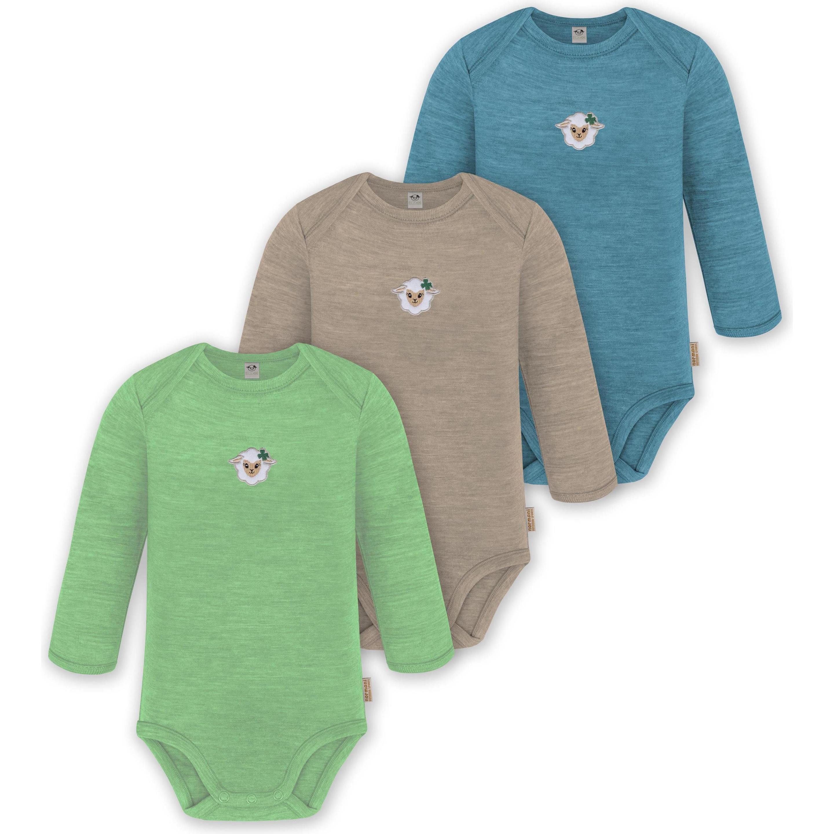 Normani, Herren, Body, 3er Pack Baby Merino Body Langarm „Auckland" - 9375, Blau, (62)