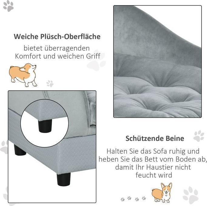 Produktbild Swisshandel24 Hundesofa Plüsch Hundebett Haustiersofa mit Matte und Lagerraum, Naturholz, Hellblau, 76 x 45 x 41,5 (Katze, Hund)