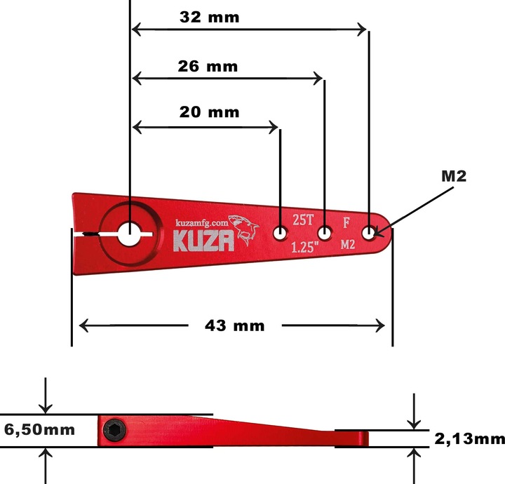 Produktbild Kuza Servohebel 1-Arm Futaba 25T 32/26/20mm 1.25" M2 Heavy Duty V2 Aluminium