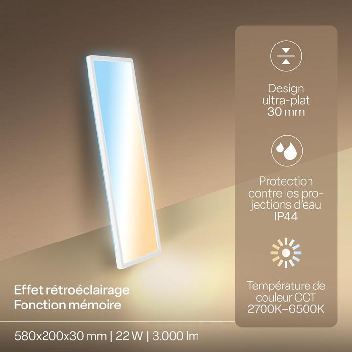 Actual product image B.K.Licht SHALLOW ultraflaches LED Panel, IP44, weiss, 580x200 (3000 lm)