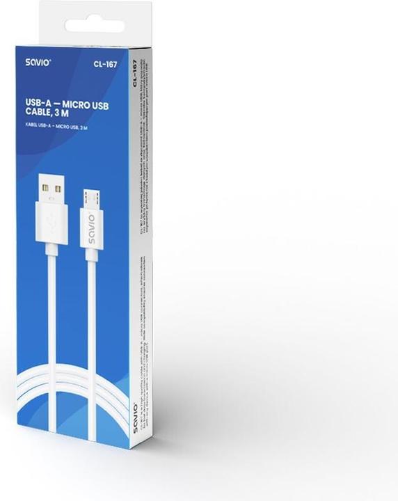 Produktbild Savio USB Kabel 3 m USB 2.0 USB A - Micro USB Weiss CL-167 (3 m, USB 2.0)