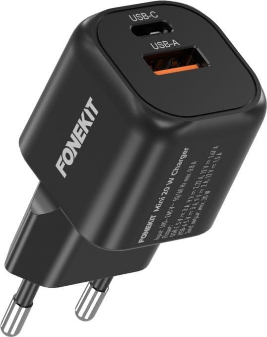 Image du produit FoneKit Mini 20W USB-C + USB-A Charger, black (20 W, 2 ports)