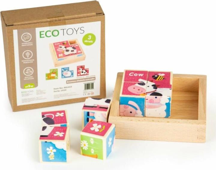 EcoToys Holzwürfel Tiere, 8 Würfel