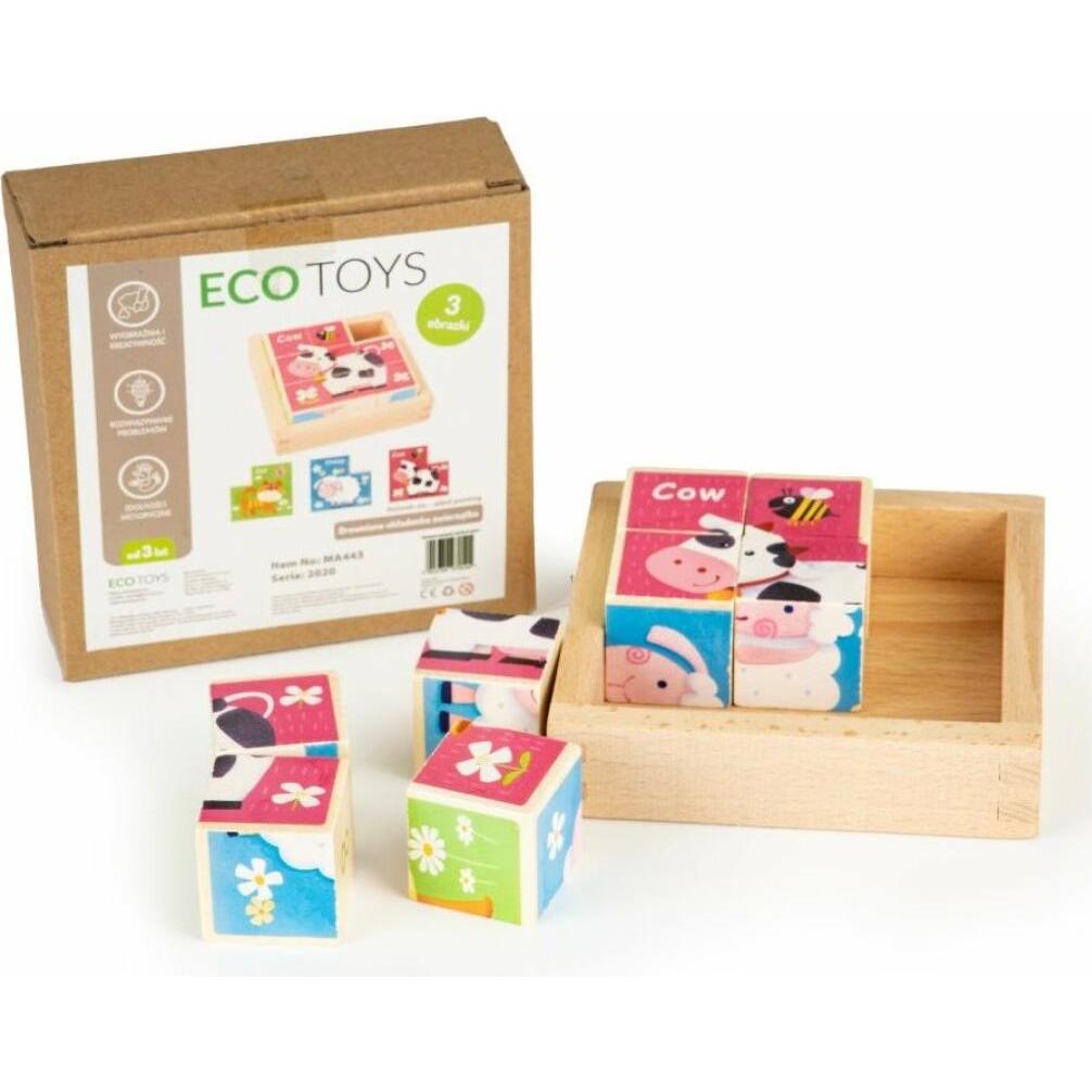 EcoToys Holzwürfel Tiere, 8 Würfel