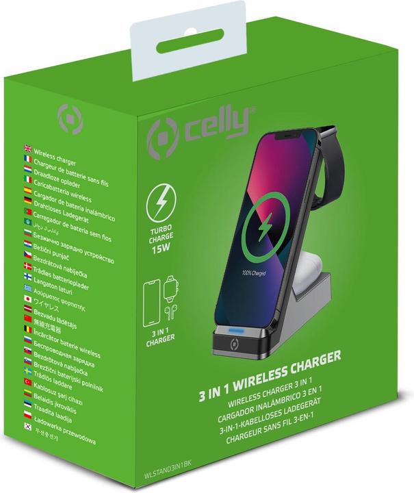 Actual product image Celly Universal Wireless Charging Wlstand3in1bk 3in1 Black (15 W)