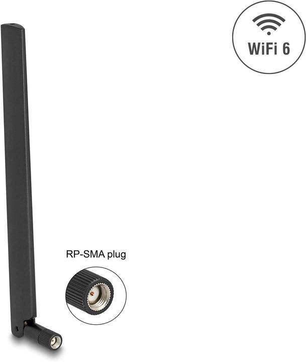 Produktbild Delock 90677 - WiFi 6 Antenne RP-SMA Stecker 3 - 6 dBi omnidirektional mit Kippgelenk sc (WLAN)
