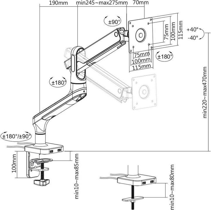 Image du produit myWall Support de bureau pour écran 43,2 cm (17) 81,3 (32) Inclinable, pivotant (Tables, 32.01")