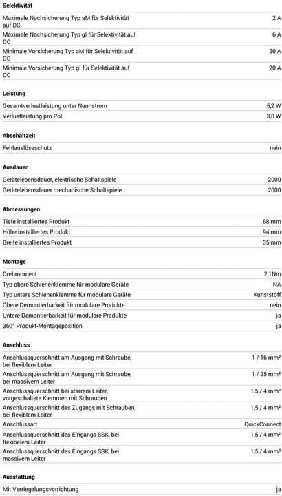 Nährwerte und Zutaten Hager FI/LS-Schalter