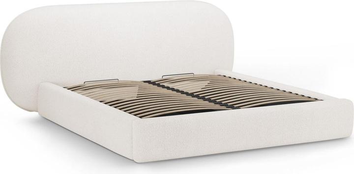 Actual product image Micadoni Boucle Storage Bed with Headboard, "Ovalo", White, 234x270x96 Made in Europe (180 x 200 cm)
