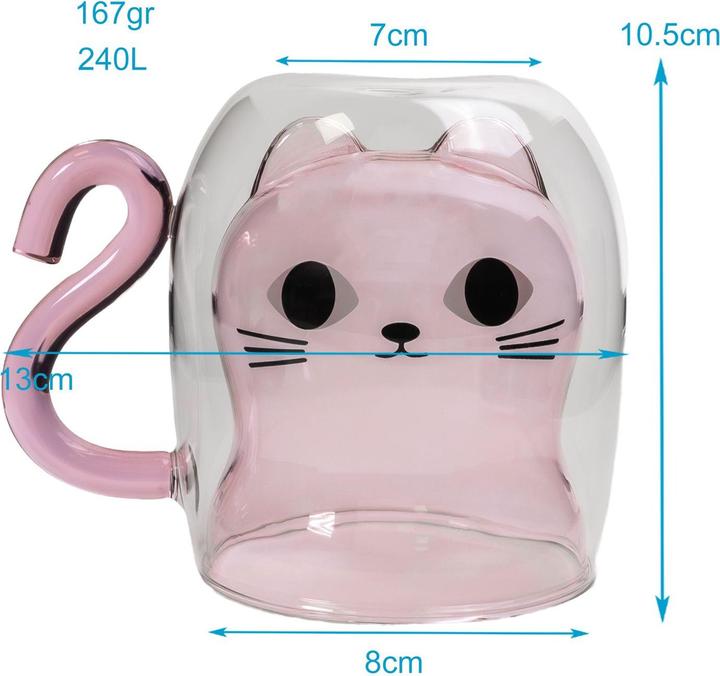 Produktbild Intirilife Doppelwandiges Thermo Glas Set Design Katze (200 ml, 4 x)