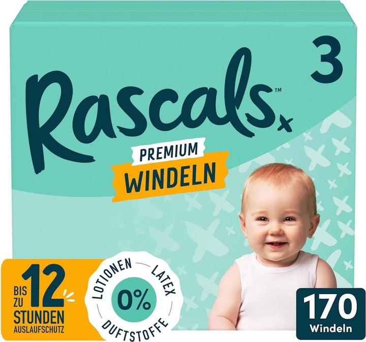 Rascals Windeln Premium Gr. 3 (6-11 kg), Monatsbox, 170 St (Dimensione 3, Pacco mensile, 170 pz.)