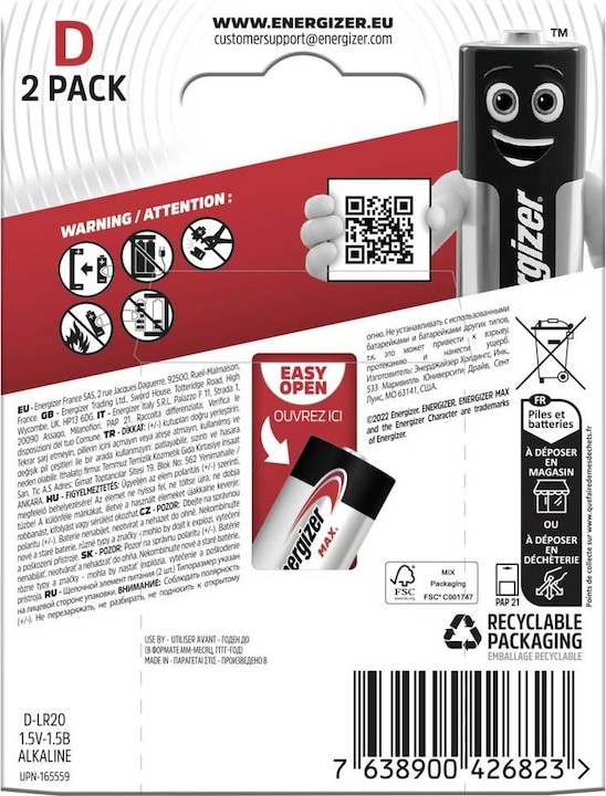 Image du produit Energizer Max Alcaline (2 pcs, D)