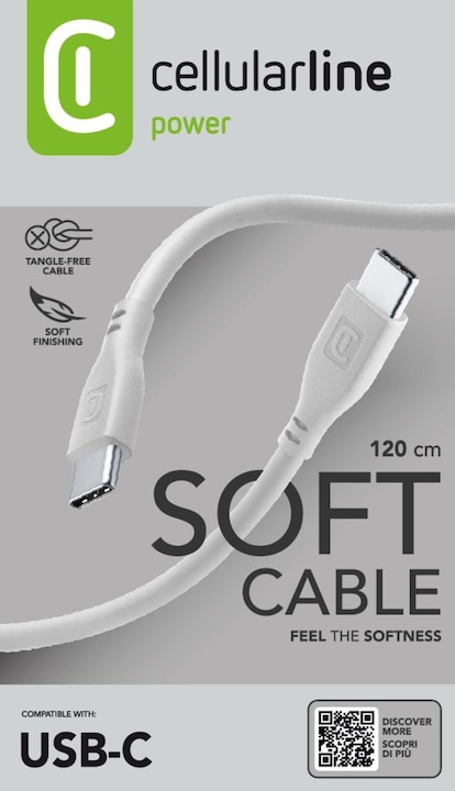 Produktbild Cellularline Soft cable 120 cm - USB-C to USB-C (1.20 m, USB 3.2 Gen 1)