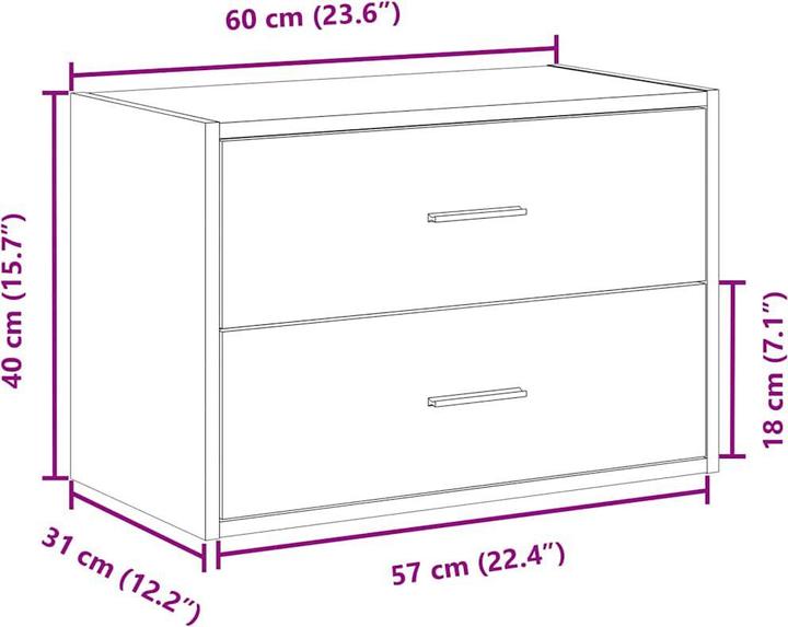 Produktbild VidaXL Schrank mit 2 Schubladen Schwarz Eichen-Optik 60x31x40 cm (60 x 31 x 40 cm)