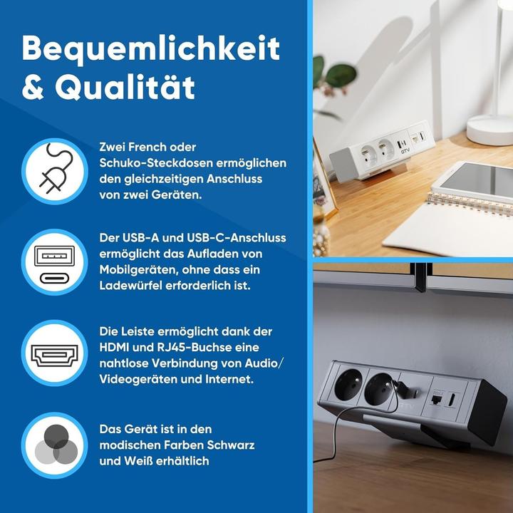 Image du produit GTV Prise multiple avec ports USB, HDMI et RJ45 pour bureau et intérieur (1.50 m)