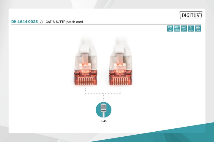Produktbild Digitus CAT 6 S-FTP Patchkabel Cu LSZH AWG 27/7 Länge 0,25 m Farbe Grau (S/FTP, CAT6, 0.25 m)