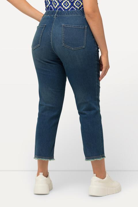Immagine prodotto Ulla Popken Jeans a 7/8 modello Sienna con orli sfrangiati, taglio della gamba aderente e cintura elastica (62)
