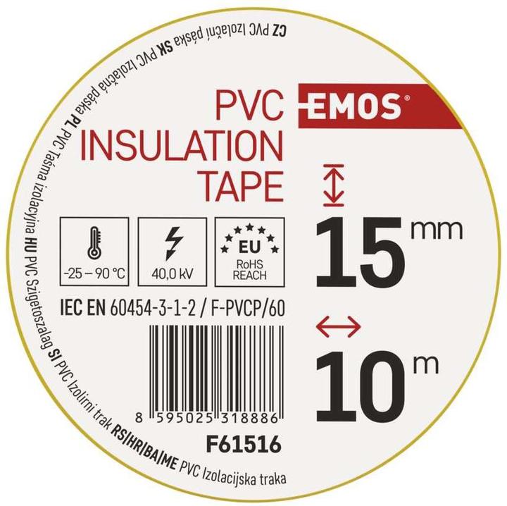 Image du produit Emos Ruban isolant PVC 15mm/10m Jaune, 10 pcs. (15 mm)