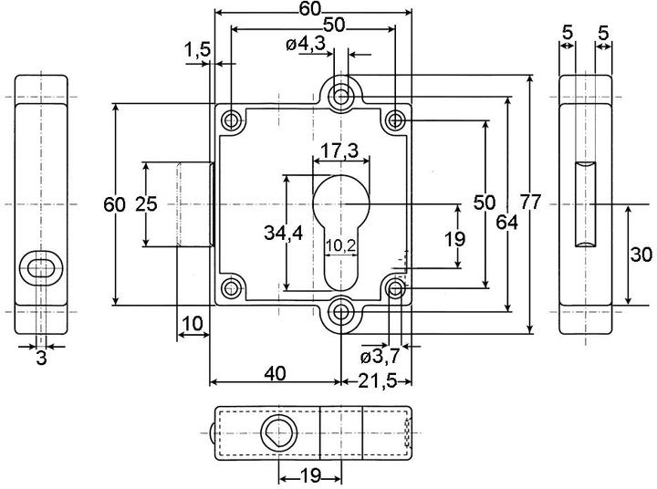Actual product image Junie Espagnolette cabinet locks with deadbolt (Profile cylinder)