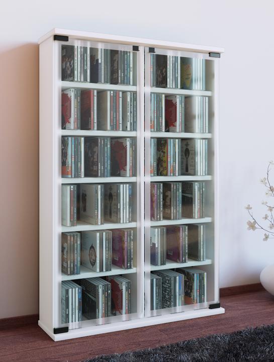 Image du produit VCM Étagère en bois CD DVD Galerie avec porte vitrée (60 x 18 x 92 cm)