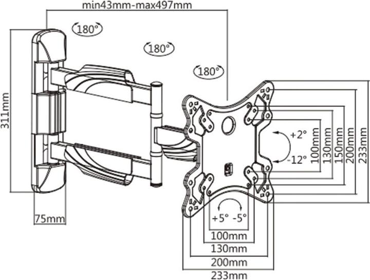 Immagine prodotto Munari SP 322 Supporto TV a parete 127 cm (50') Nero (Muro, 50", 30 kg)