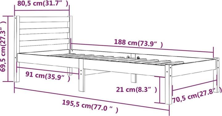 Produktbild vidaXL Bettgestell (80 x 210 cm)