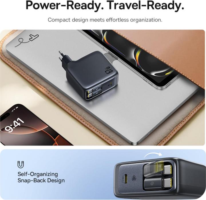 Produktbild Baseus EnerCore CJ21 Charger Retractable 3C 67W EU Black (67 W, 3 Ports)