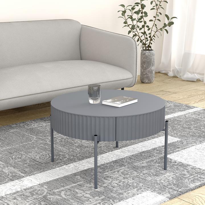 Image du produit En.Casa Couchtisch Rill mit Schublade 36xØ60 cm Grau (60 x 36 cm)