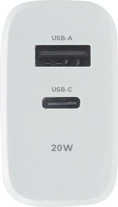 Actual product image Maxlife MXTC-10-20AC PD QC charger 1x USB-C 1x USB 20W white (20 W, 2 ports)