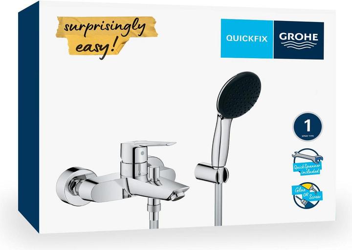 Produktbild Grohe Start QuickFixWannenarmatur und Vitalio Start 110 Handbrause-Set, kleben oder bohren, Watersaving Pl