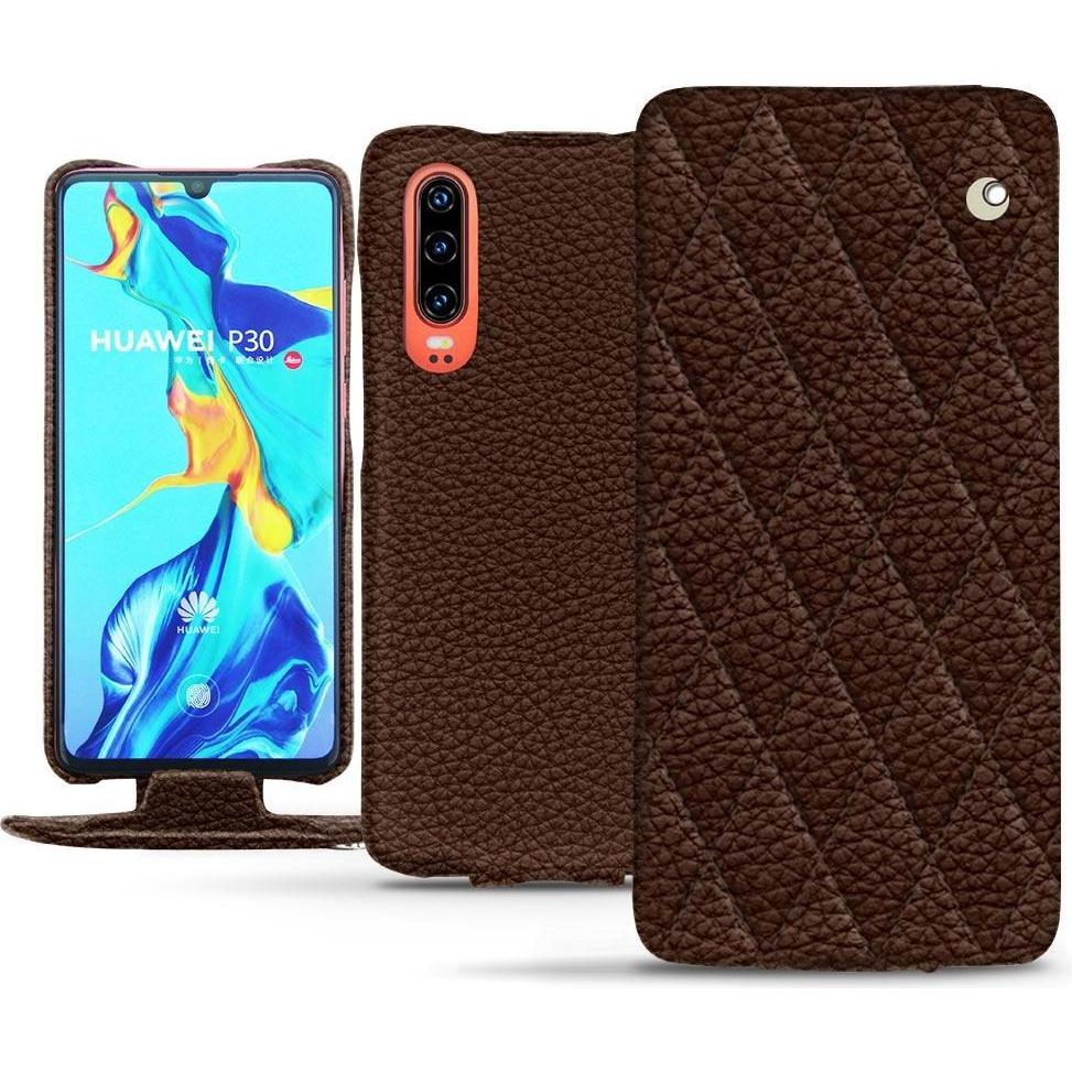 Noreve Lederschutzhülle vertikal (Huawei P30), Smartphone Hülle, Braun