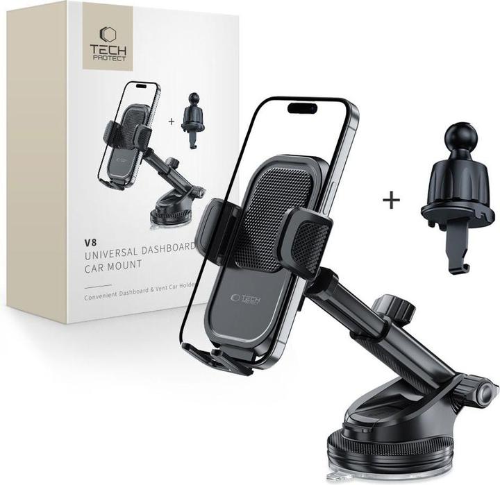 Image du produit Tech-Protect V8 Car Holder for Dashboard, Windshield or Air Vent Mount - Black