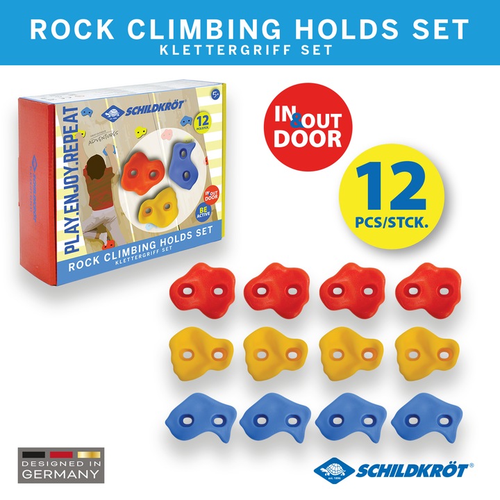 Immagine prodotto MTS Sacche per arrampicata per bambini Schildkröt®, 12 prese per il bouldering in 3 forme diverse. (Multicolore)