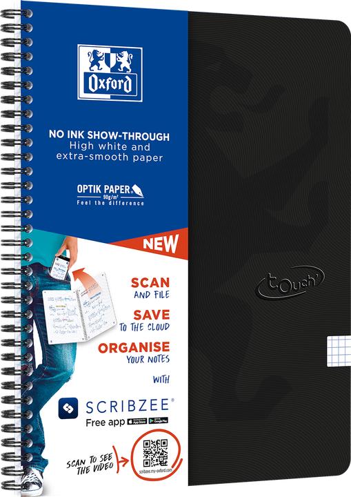 Image du produit Oxford Cahier à spirales Touch (A4, Quadrillé, Couverture rigide)