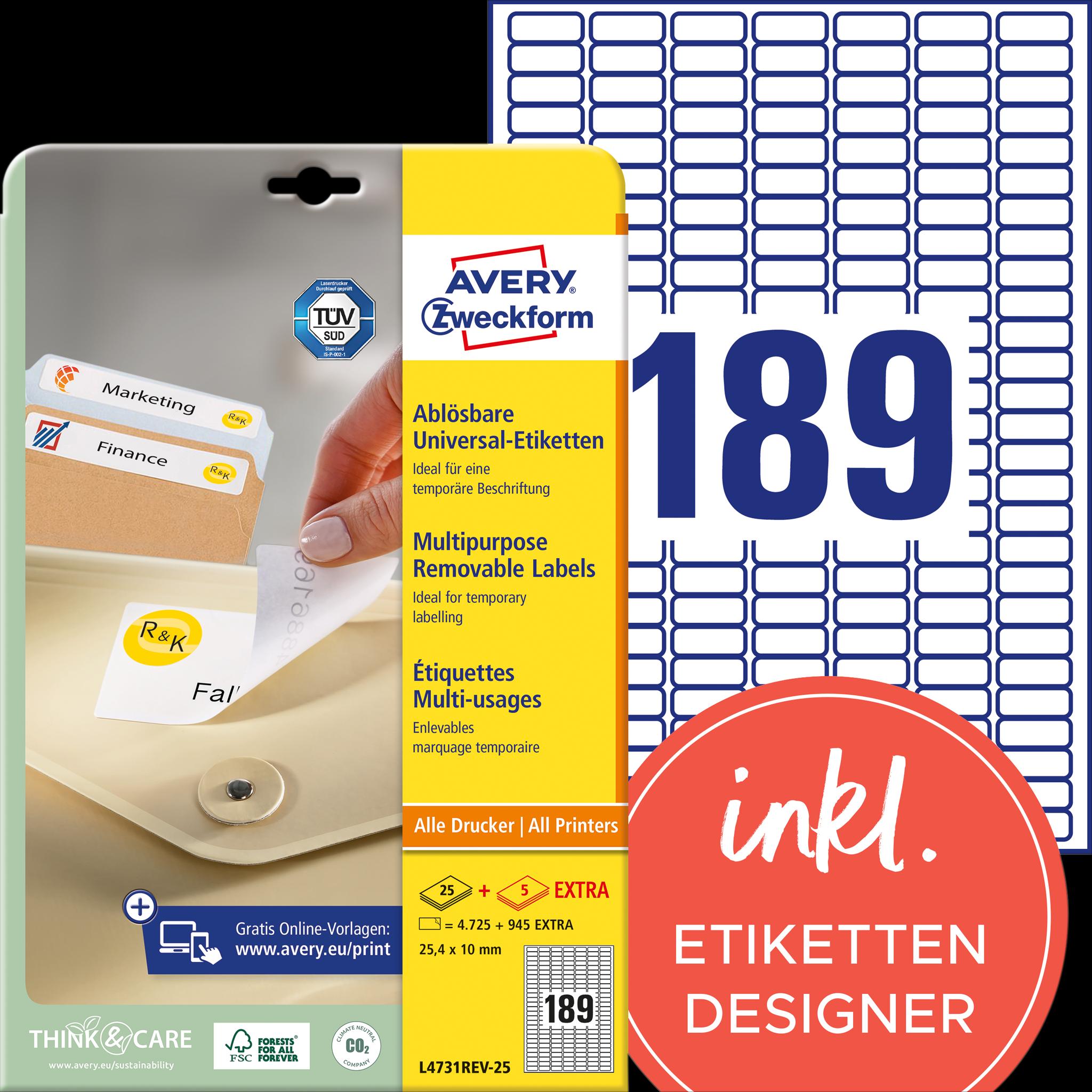 Avery, Etiketten, Universal-Etiketten, ablösbar