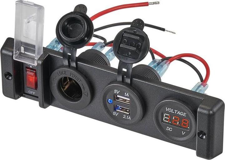 Produktbild Ective KFZ-Einbaukonsole mit Voltmeter und 2x USB-Anschlüssen und 12V-Bordspannungssteckdose