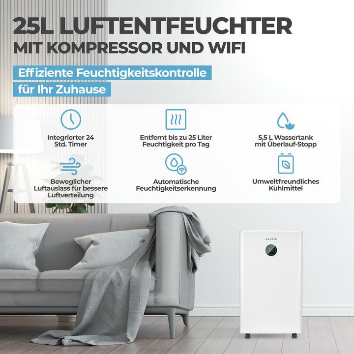 Produktbild KLAMER Luftentfeuchter elektrisch 20L, 180m³ Luftumwälzung pro Stunde, 440W starker Raumentfeuc… (30 m², 20 l/24h)
