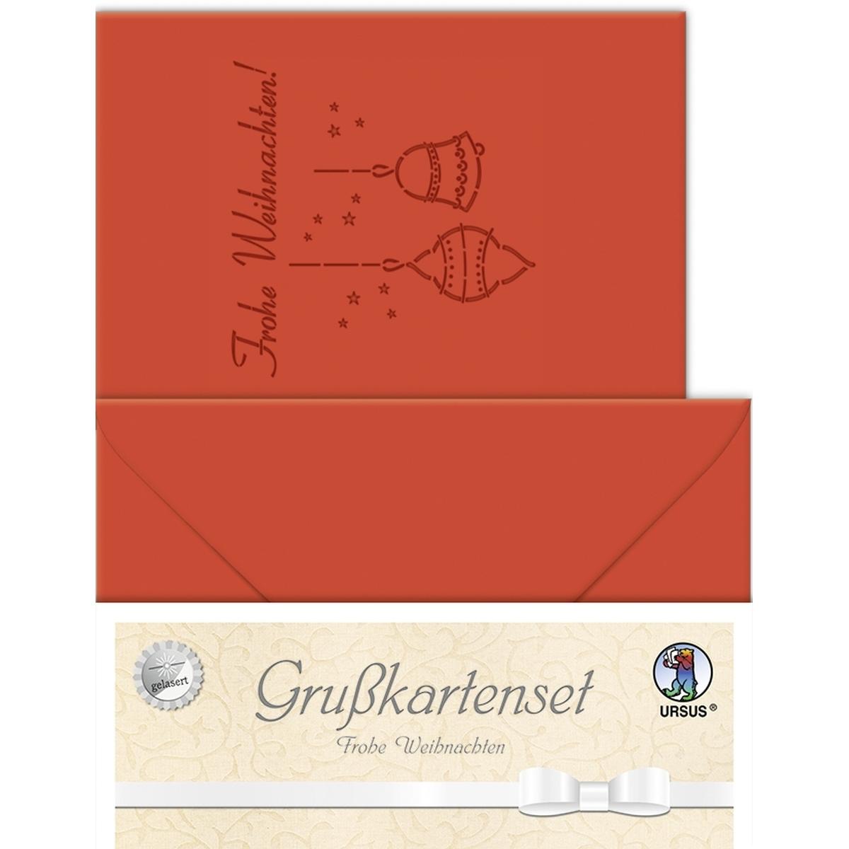 Thumbnail - Ursus, Grusskarte + Briefpapier, Doppelkarte A6 gelasert + Kuvert VE=5 Sets Frohe Weihnachten rubinrot (1 Stk.)
