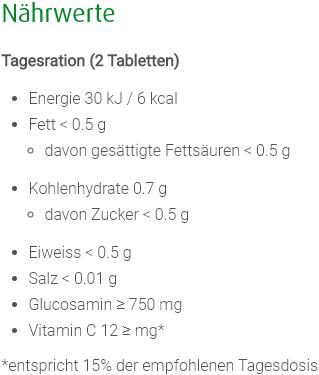 Nährwerte und Zutaten A. Vogel Glucosamin Plus (120 Stück, Tabletten, 280 g)