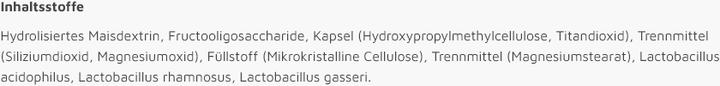 Nutritional values and ingredients Gynofit Probiotic (20 Piece, Capsules, 7.60 g)